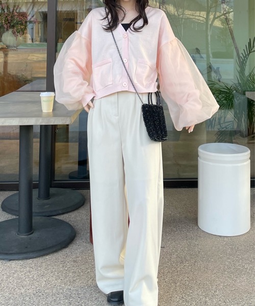 hinari（ヒナリ）の「チュールカーディガン（カーディガン/ボレロ・レディース・オフホワイト/ピンク/クリーム・FREE）」の6枚目の写真