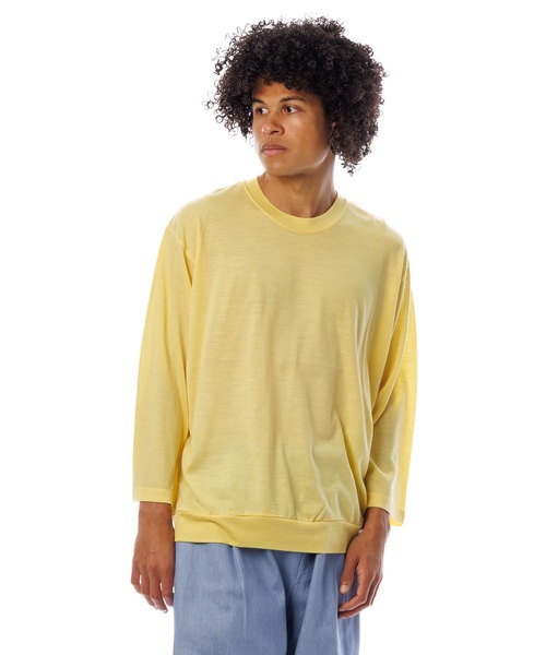 Sandinista(サンディニスタ)の「Premium Summer Wool Top / 上質サマーウール九分袖丈トップス(Tシャツ/カットソー・メンズ・ネイビー/イエロー/ブラック・SMALL/MEDIUM/LARGE)」の3枚目の写真