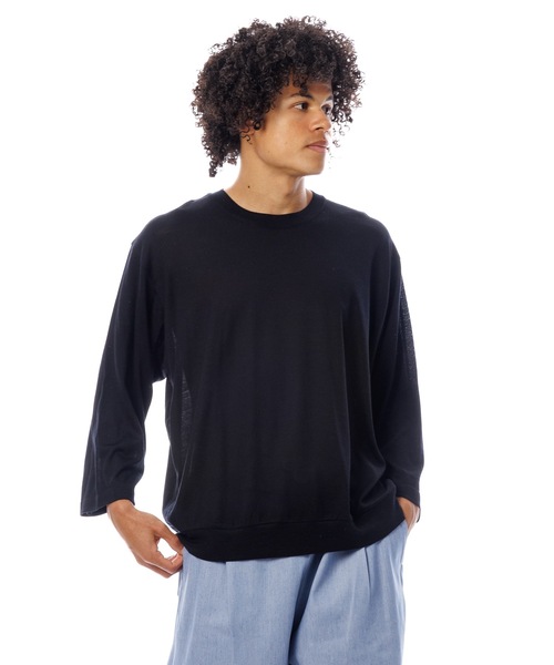 Sandinista(サンディニスタ)の「Premium Summer Wool Top / 上質サマーウール九分袖丈トップス(Tシャツ/カットソー・メンズ・ネイビー/イエロー/ブラック・SMALL/MEDIUM/LARGE)」の1枚目の写真