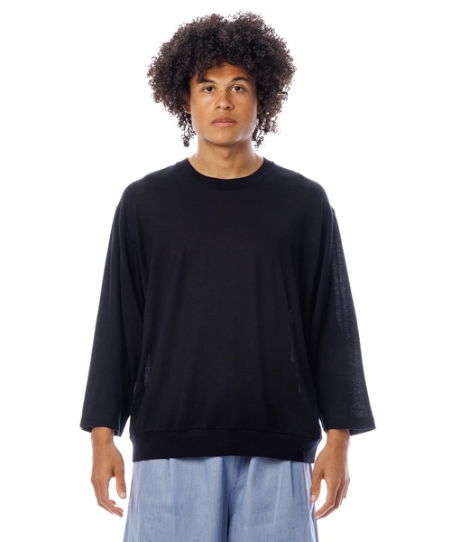 Sandinista(サンディニスタ)の「Premium Summer Wool Top / 上質サマーウール九分袖丈トップス(Tシャツ/カットソー・メンズ・ネイビー/イエロー/ブラック・SMALL/MEDIUM/LARGE)」の7枚目の写真