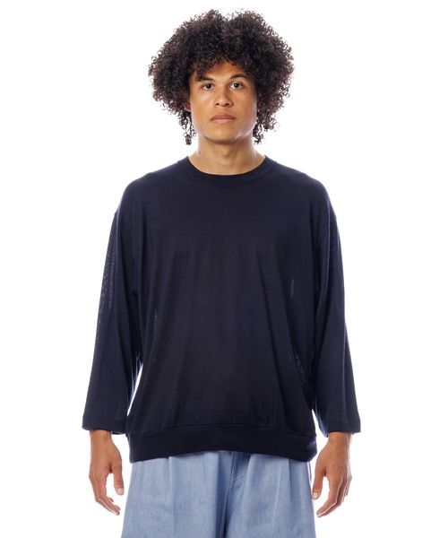 Sandinista(サンディニスタ)の「Premium Summer Wool Top / 上質サマーウール九分袖丈トップス(Tシャツ/カットソー・メンズ・ネイビー/イエロー/ブラック・SMALL/MEDIUM/LARGE)」の10枚目の写真