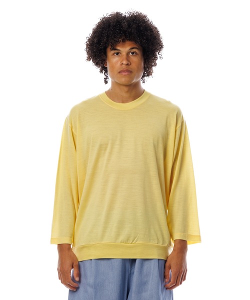 Sandinista(サンディニスタ)の「Premium Summer Wool Top / 上質サマーウール九分袖丈トップス(Tシャツ/カットソー・メンズ・ネイビー/イエロー/ブラック・SMALL/MEDIUM/LARGE)」の13枚目の写真