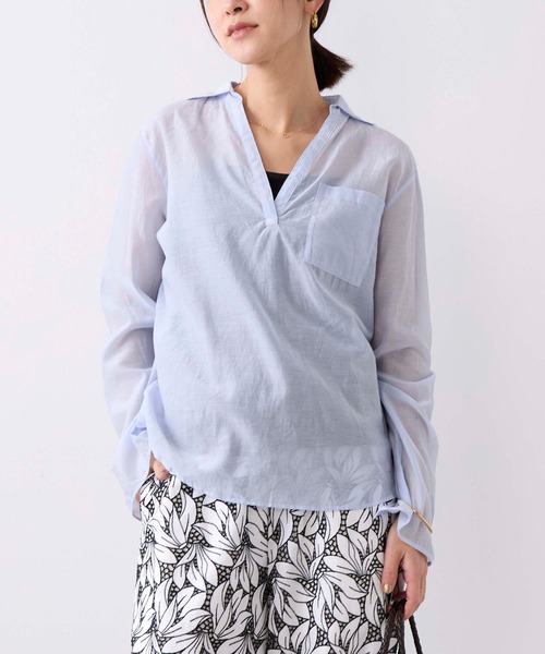 TICCA（ティッカ）の「【TICCA】コットンシルクスキッパーシャツ（シャツ/ブラウス・レディース・スミクロ/サックスブルー・FREE）」の3枚目の写真