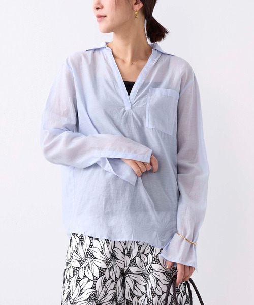 TICCA（ティッカ）の「【TICCA】コットンシルクスキッパーシャツ（シャツ/ブラウス・レディース・スミクロ/サックスブルー・FREE）」の4枚目の写真