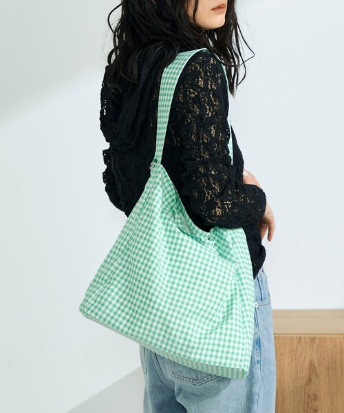 fredy emue（フレディエミュ）の「ストライプ/ギンガムワンショルバッグ（ショルダーバッグ・レディース・ブラック系その他/ブラック系その他2/ピンク系その他/ブルー系その他/グリーン系その他・FREE）」の10枚目の写真