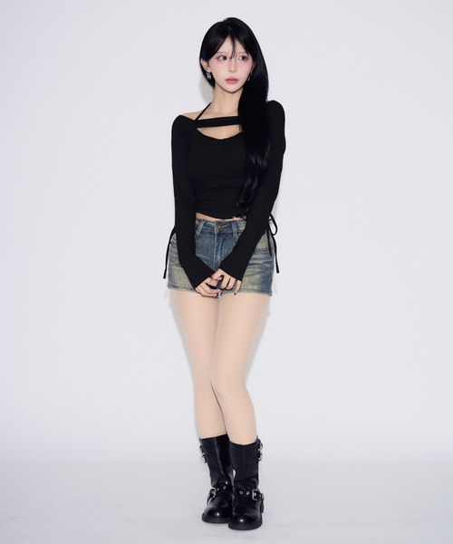 tinkerend（ティンカーエンド）の「Studded Short Fade Denim / スタッズフェードショートデニム（デニムパンツ・レディース・ブラック/ブルー・1/2）」の12枚目の写真