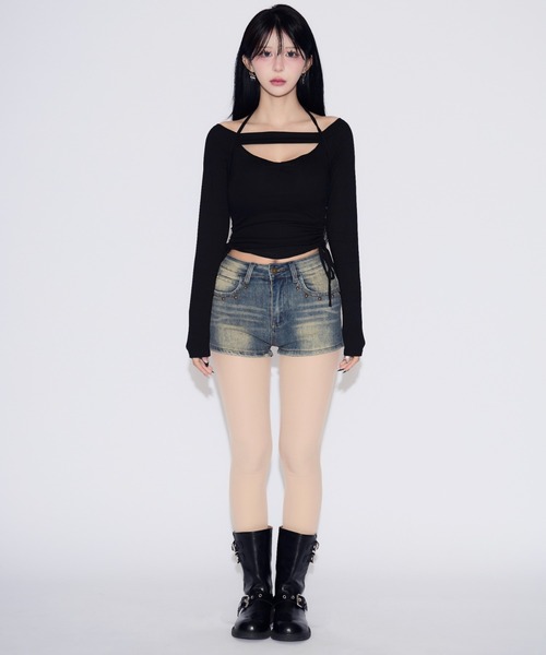 tinkerend（ティンカーエンド）の「Studded Short Fade Denim / スタッズフェードショートデニム（デニムパンツ・レディース・ブラック/ブルー・1/2）」の11枚目の写真