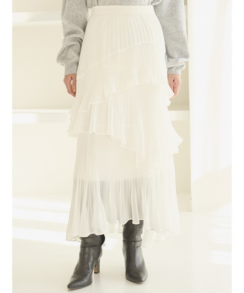 SNIDEL（スナイデル）の「Sustainableプリーツティアードスカート【SWFS261070 追加生産分】（スカート・レディース・ホワイト・0/1）」の12枚目の写真