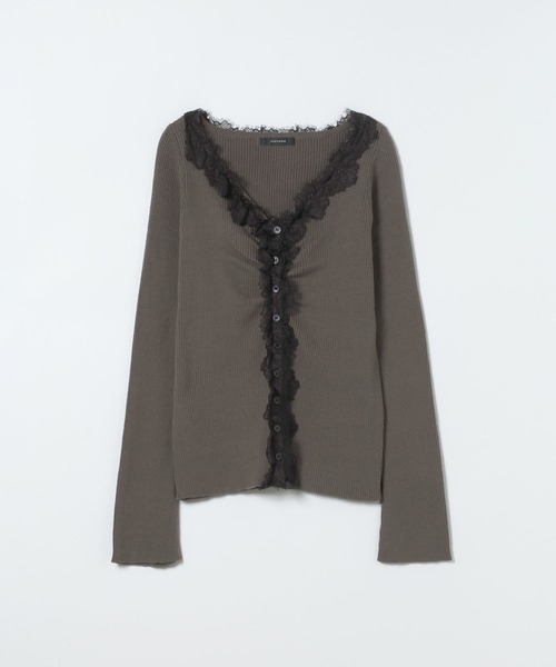 JEANASIS（ジーナシス）の「12Gレーストリムリブカーディガン/663959（カーディガン/ボレロ・レディース・ホワイト/グレー系その他/ブラック・FREE）」の3枚目の写真