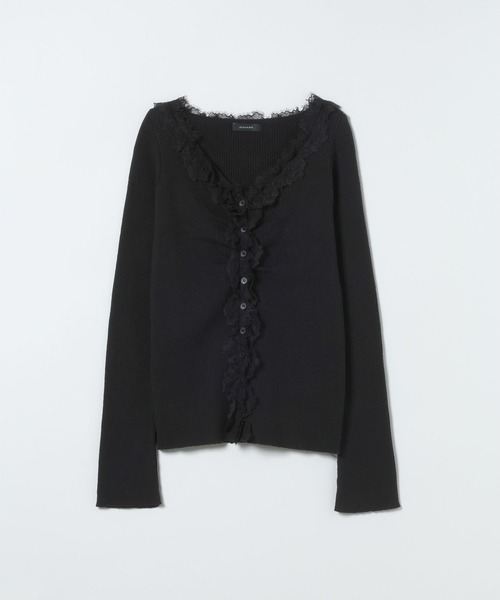 JEANASIS（ジーナシス）の「12Gレーストリムリブカーディガン/663959（カーディガン/ボレロ・レディース・ホワイト/グレー系その他/ブラック・FREE）」の2枚目の写真