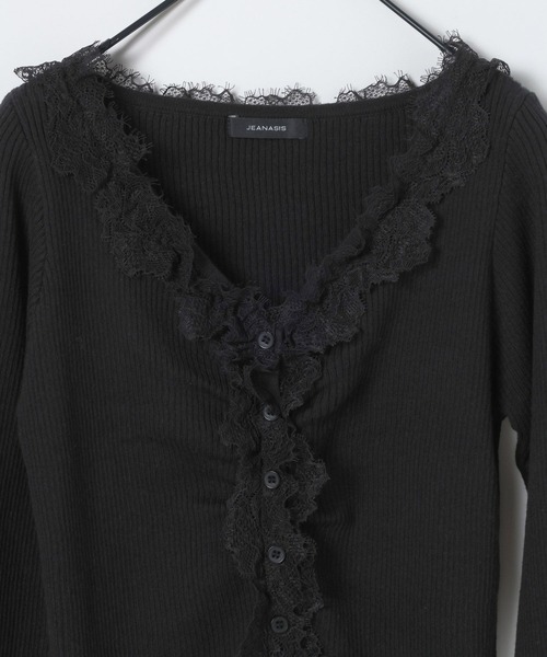 JEANASIS（ジーナシス）の「12Gレーストリムリブカーディガン/663959（カーディガン/ボレロ・レディース・ホワイト/グレー系その他/ブラック・FREE）」の5枚目の写真