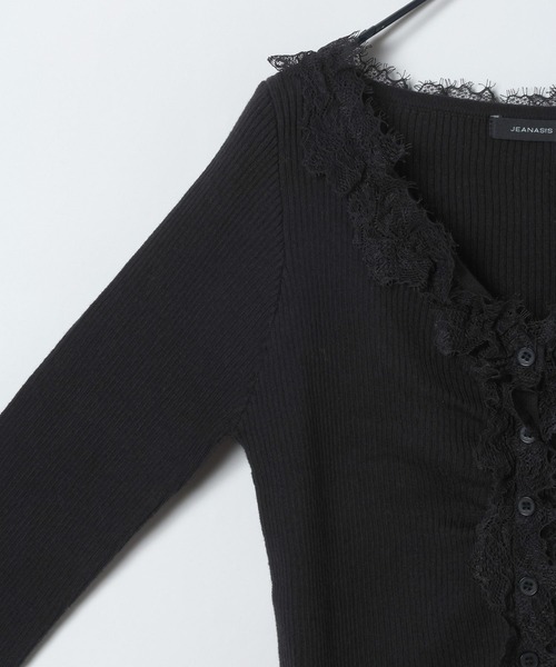 JEANASIS（ジーナシス）の「12Gレーストリムリブカーディガン/663959（カーディガン/ボレロ・レディース・ホワイト/グレー系その他/ブラック・FREE）」の6枚目の写真