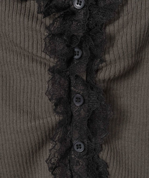 JEANASIS（ジーナシス）の「12Gレーストリムリブカーディガン/663959（カーディガン/ボレロ・レディース・ホワイト/グレー系その他/ブラック・FREE）」の12枚目の写真