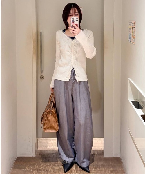 JEANASIS（ジーナシス）の「12Gレーストリムリブカーディガン/663959（カーディガン/ボレロ・レディース・ホワイト/グレー系その他/ブラック・FREE）」の18枚目の写真