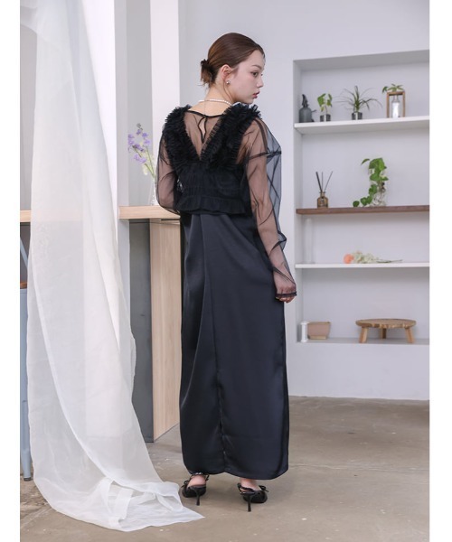 fifth(フィフス)の「【3点SET】シアートップス×キャミワンピース×チュールビスチェ(ドレス・レディース・ベージュ/ブラック・M)」の4枚目の写真