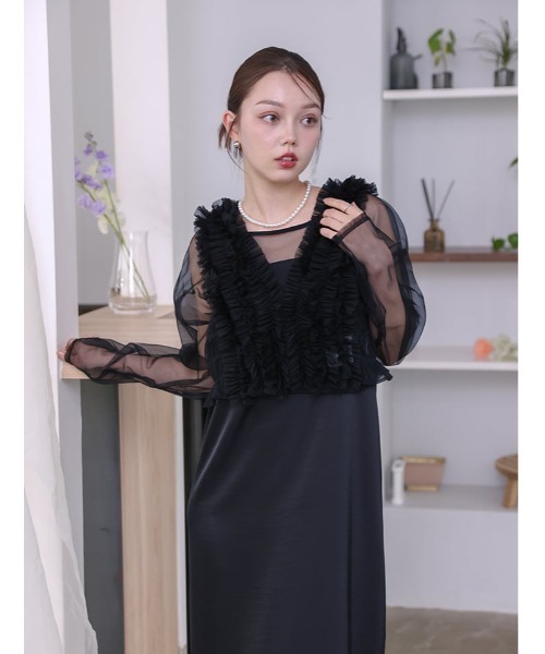 fifth(フィフス)の「【3点SET】シアートップス×キャミワンピース×チュールビスチェ(ドレス・レディース・ベージュ/ブラック・M)」の5枚目の写真
