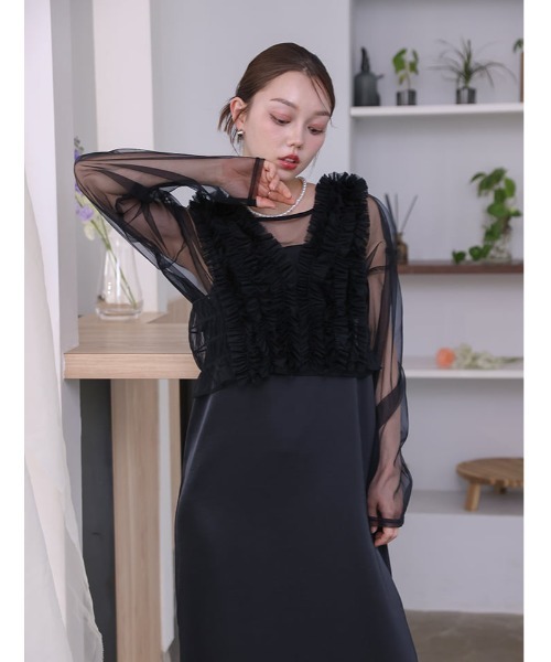 fifth(フィフス)の「【3点SET】シアートップス×キャミワンピース×チュールビスチェ(ドレス・レディース・ベージュ/ブラック・M)」の6枚目の写真
