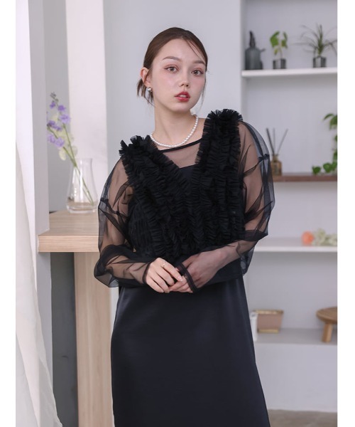 fifth(フィフス)の「【3点SET】シアートップス×キャミワンピース×チュールビスチェ(ドレス・レディース・ベージュ/ブラック・M)」の7枚目の写真