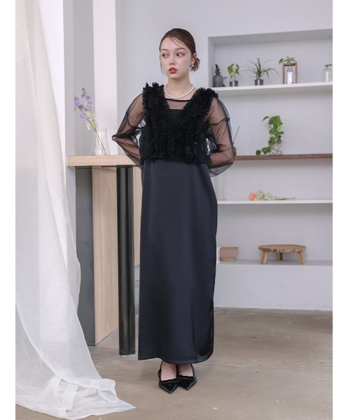 fifth(フィフス)の「【3点SET】シアートップス×キャミワンピース×チュールビスチェ(ドレス・レディース・ベージュ/ブラック・M)」の9枚目の写真