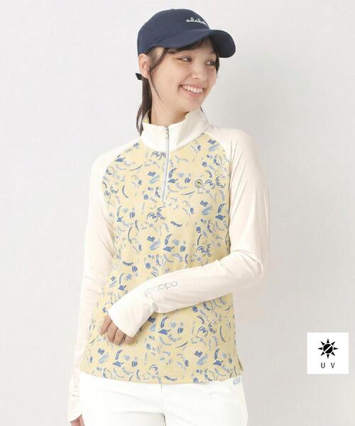 adabat(アダバット)の「UVカット ラインフラワープリントハーフジッププルオーバー(Tシャツ/カットソー・レディース・ブラック系/ホワイト系1/ライトイエロー系1・42/40/38)」の3枚目の写真