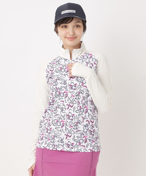 adabat(アダバット)の「UVカット ラインフラワープリントハーフジッププルオーバー(Tシャツ/カットソー・レディース・ブラック系/ホワイト系1/ライトイエロー系1・42/40/38)」の5枚目の写真