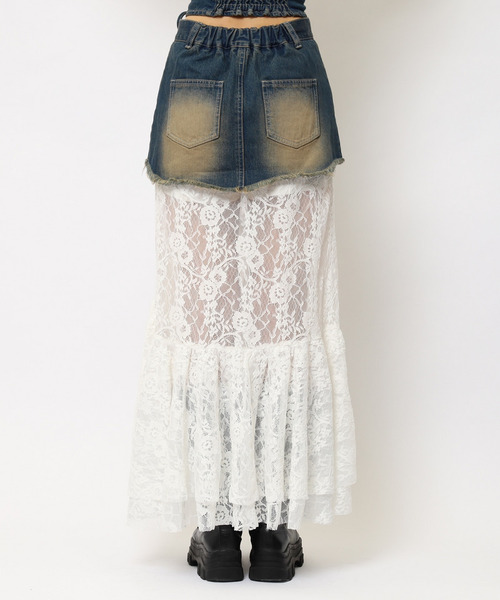 SPIRALGIRL（スパイラルガール）の「レースドッキングロングデニムスカート（デニムスカート・レディース・ブラック系その他/ネイビー・FREE）」の13枚目の写真