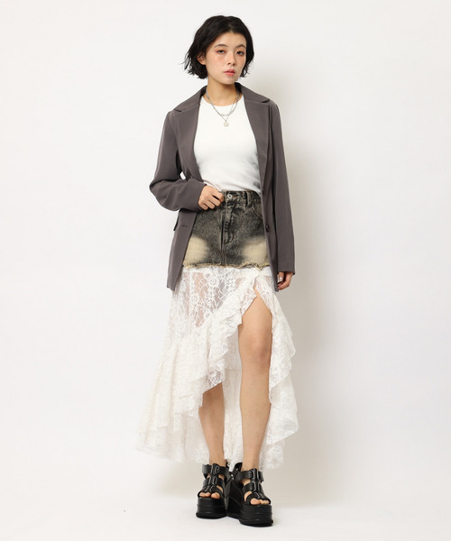 SPIRALGIRL（スパイラルガール）の「レースドッキングロングデニムスカート（デニムスカート・レディース・ブラック系その他/ネイビー・FREE）」の18枚目の写真