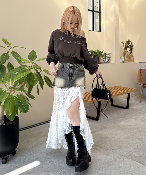 SPIRALGIRL（スパイラルガール）の「レースドッキングロングデニムスカート（デニムスカート・レディース・ブラック系その他/ネイビー・FREE）」の19枚目の写真