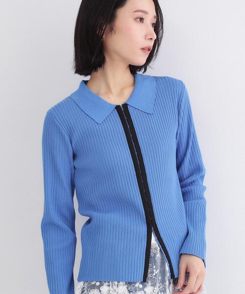 OPAQUE.CLIP(オペークドットクリップ)の「ポロ衿ホック使いリブニットカーディガン【洗濯機OK】(カーディガン/ボレロ・レディース・オフホワイト/ブルー/ブラック・00)」の12枚目の写真