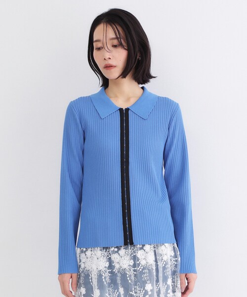 OPAQUE.CLIP(オペークドットクリップ)の「ポロ衿ホック使いリブニットカーディガン【洗濯機OK】(カーディガン/ボレロ・レディース・オフホワイト/ブルー/ブラック・00)」の16枚目の写真