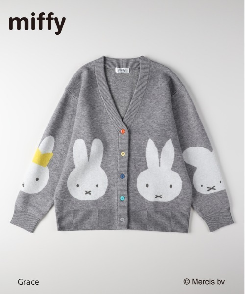 Right-on(ライトオン)の「【miffy】ミッフィー フェイス柄 ニットカーディガン (ジャガード編み / カラフルボタン / ゆったりシルエット)(カーディガン/ボレロ・レディース・ライトベージュ/グレー・L/M)」の2枚目の写真