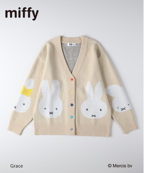 Right-on(ライトオン)の「【miffy】ミッフィー フェイス柄 ニットカーディガン (ジャガード編み / カラフルボタン / ゆったりシルエット)(カーディガン/ボレロ・レディース・ライトベージュ/グレー・L/M)」の1枚目の写真