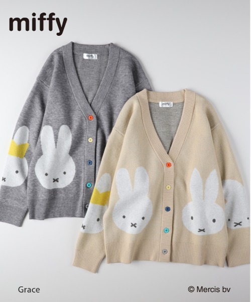 Right-on(ライトオン)の「【miffy】ミッフィー フェイス柄 ニットカーディガン (ジャガード編み / カラフルボタン / ゆったりシルエット)(カーディガン/ボレロ・レディース・ライトベージュ/グレー・L/M)」の3枚目の写真