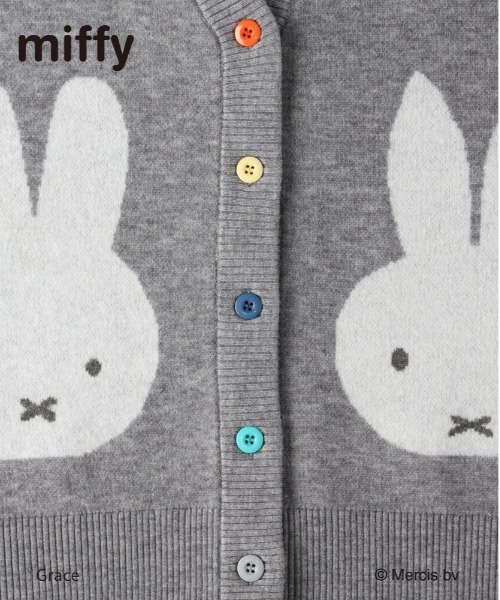 Right-on(ライトオン)の「【miffy】ミッフィー フェイス柄 ニットカーディガン (ジャガード編み / カラフルボタン / ゆったりシルエット)(カーディガン/ボレロ・レディース・ライトベージュ/グレー・L/M)」の6枚目の写真