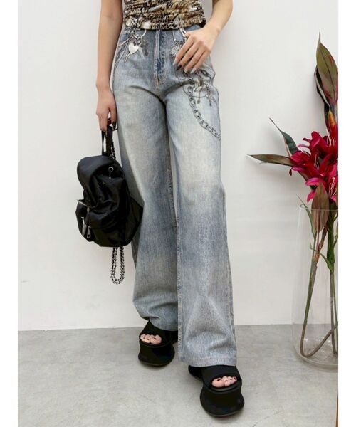 EVRIS(エヴリス)の「フェイクグラフィックワイドパンツ(デニムパンツ・レディース・インディゴブルー/ブラック/ライトブルー・SMALL/MEDIUM)」の16枚目の写真