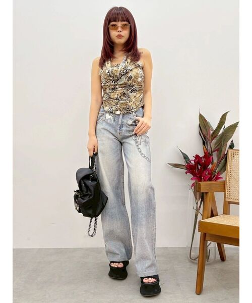 EVRIS(エヴリス)の「フェイクグラフィックワイドパンツ(デニムパンツ・レディース・インディゴブルー/ブラック/ライトブルー・SMALL/MEDIUM)」の17枚目の写真