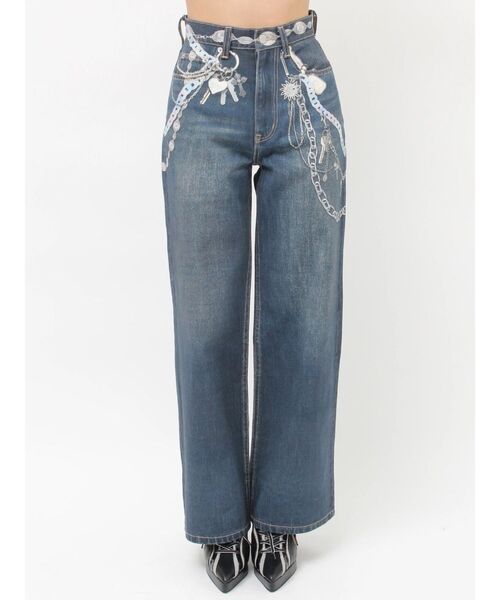 EVRIS(エヴリス)の「フェイクグラフィックワイドパンツ(デニムパンツ・レディース・インディゴブルー/ブラック/ライトブルー・SMALL/MEDIUM)」の4枚目の写真