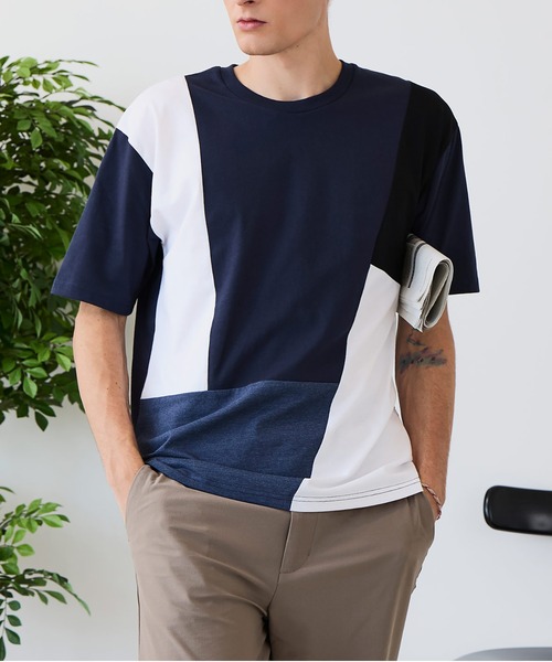 UNIIT(ユニット)の「【ZERO STAIN/ゼロステイン】汗染みの目立ちにくいTシャツ ZEROSTAIN 切り替えデザインTシャツ 防汚 UVカット 綿タッチ・厚手(Tシャツ/カットソー・メンズ・ホワイト系その他2/ブルー系その他3/ブラック系その他2/ブルー系その他/ホワイト系その他3/ホワイト系その他・X-LARGE/LARGE/MEDIUM)」の6枚目の写真