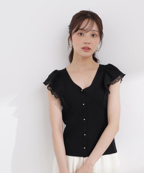 PROPORTION BODY DRESSING(プロポーションボディドレッシング)の「部分シアーラッフルニット / 1216170407(ニット/セーター・レディース・ホワイト系その他/ブラック/イエロー・MEDIUM/SMALL)」の1枚目の写真