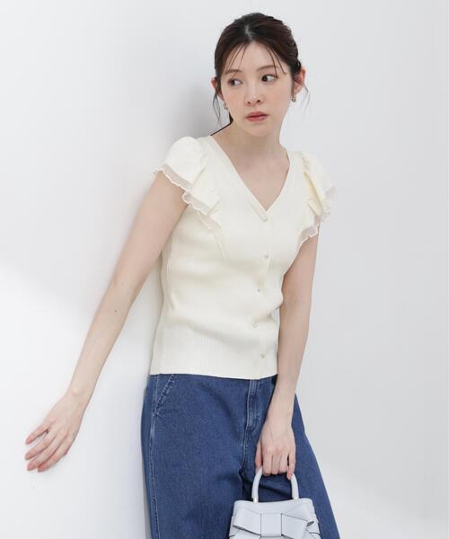 PROPORTION BODY DRESSING(プロポーションボディドレッシング)の「部分シアーラッフルニット / 1216170407(ニット/セーター・レディース・ホワイト系その他/ブラック/イエロー・MEDIUM/SMALL)」の4枚目の写真