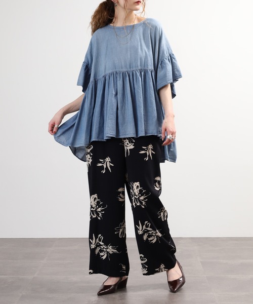 EGLANTINE(エグランティーヌ)の「EGLANTINE セットアップ対応 花柄プリントパンツ(その他パンツ・レディース・ブラック/カーキ・40)」の13枚目の写真