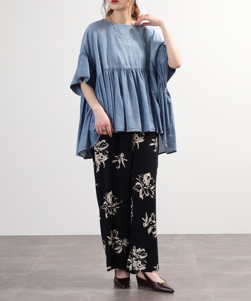 EGLANTINE(エグランティーヌ)の「EGLANTINE セットアップ対応 花柄プリントパンツ(その他パンツ・レディース・ブラック/カーキ・40)」の12枚目の写真