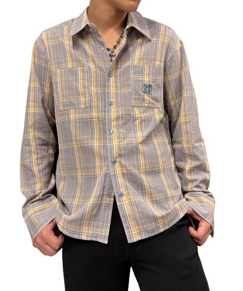 COOK JEANS（クックジーンズ）の「カジュアル総柄チェックシャツ（シャツ/ブラウス・メンズ・サックスブルー/アッシュブラウン・LARGE/X-LARGE/MEDIUM）」の3枚目の写真