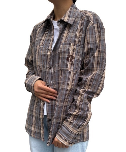 COOK JEANS（クックジーンズ）の「カジュアル総柄チェックシャツ（シャツ/ブラウス・メンズ・サックスブルー/アッシュブラウン・LARGE/X-LARGE/MEDIUM）」の6枚目の写真