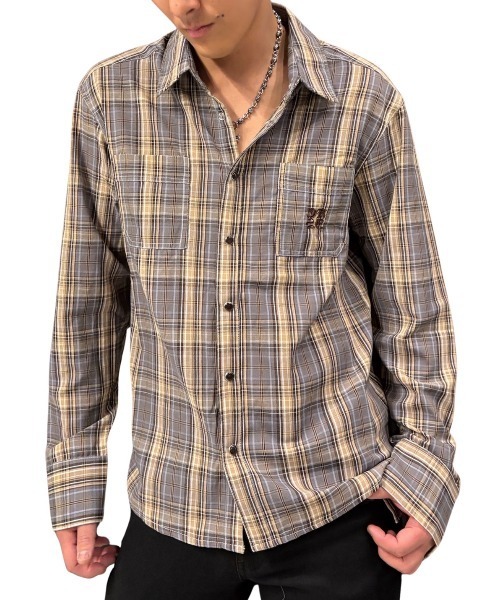 COOK JEANS（クックジーンズ）の「カジュアル総柄チェックシャツ（シャツ/ブラウス・メンズ・サックスブルー/アッシュブラウン・LARGE/X-LARGE/MEDIUM）」の7枚目の写真