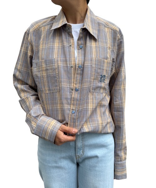 COOK JEANS（クックジーンズ）の「カジュアル総柄チェックシャツ（シャツ/ブラウス・メンズ・サックスブルー/アッシュブラウン・LARGE/X-LARGE/MEDIUM）」の8枚目の写真