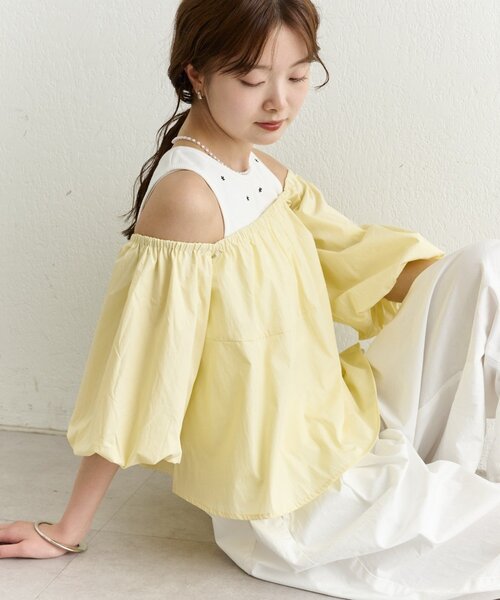 mystic(ミスティック)の「オフショル袖バルーンブラウス(シャツ/ブラウス・レディース・イエロー/ブラック/オフホワイト・FREE)」の1枚目の写真