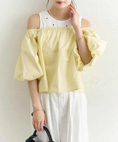 mystic(ミスティック)の「オフショル袖バルーンブラウス(シャツ/ブラウス・レディース・イエロー/ブラック/オフホワイト・FREE)」の4枚目の写真
