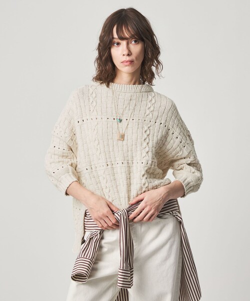 Steven Alan(スティーブンアラン)の「<ONICA × Steven Alan>COTTON JUMPER HALF SLEEVE KINT/ニット(ニット/セーター・レディース・オフホワイト/ブラック/ターコイズブルー系・FREE)」の2枚目の写真