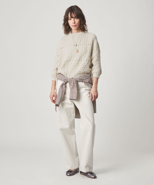Steven Alan(スティーブンアラン)の「<ONICA × Steven Alan>COTTON JUMPER HALF SLEEVE KINT/ニット(ニット/セーター・レディース・オフホワイト/ブラック/ターコイズブルー系・FREE)」の4枚目の写真